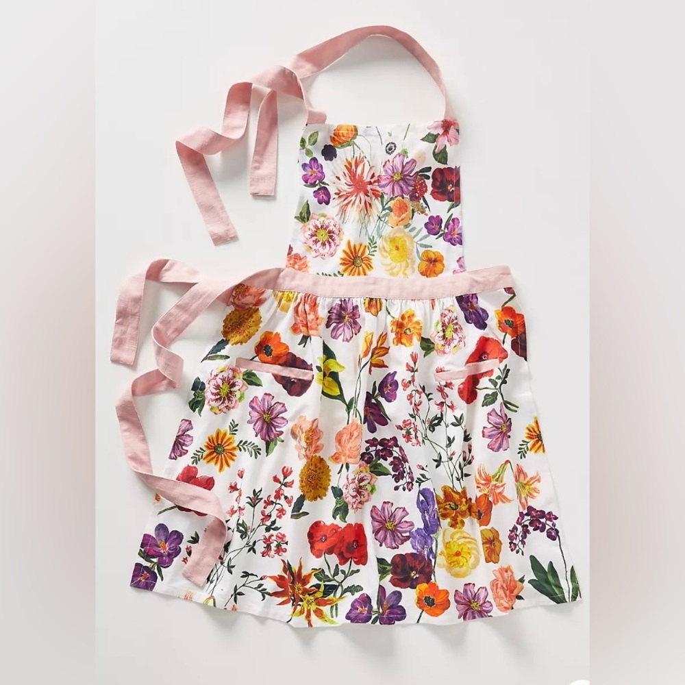 Anthropologie Floral Apron with Pink Straps